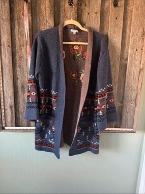Johnny Was Desert Dreamer Wool Cashmere Embroidered Cardigan Sweater M